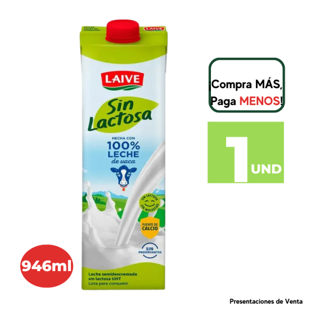LECHE PARCIALMENTE DESCREMADA LAIVE SIN LACTOSA CAJA 946ML.