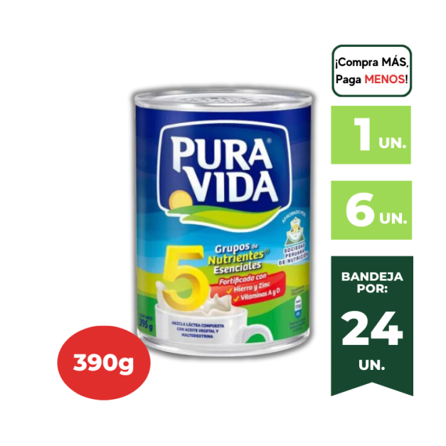 MEZCLA LÁCTEA PURA VIDA LATA DE 390GR.