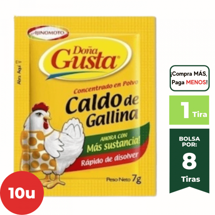 Concentrado en Polvo DOÑA GUSTA Caldo Sabor Gallina 7g. Tira 10Un.