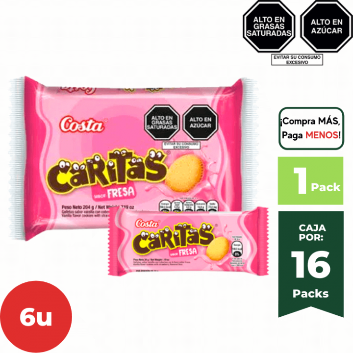 Galletas Caritas sabor Fresa COSTA paquete 6 Un.