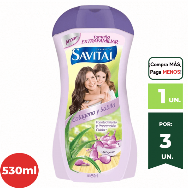 Shampoo SAVITAL Colágeno y Sábila Frasco 530ml.