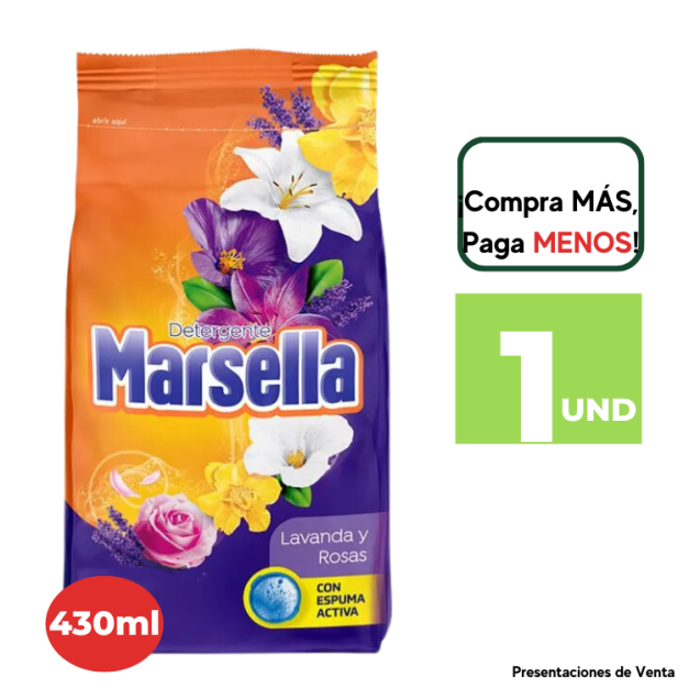 DETERGENTE EN POLVO MARSELLA LAVANDA Y ROSAS 430G.