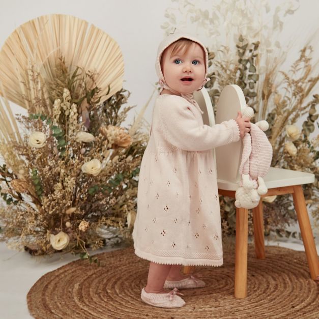 Vestido Anudado Para Bebé Recién Nacido - Algodón Orgánico, Mangas Con Mitones, Talla 0-3 Meses