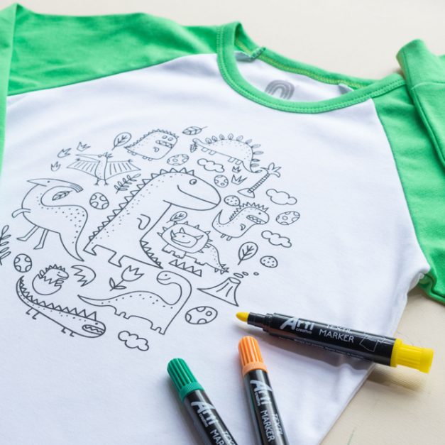 Polo dinosaurios para pintar manga larga