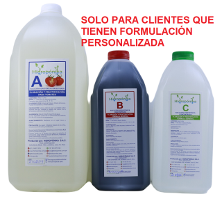 FORMULACION PERSONALIZADA Solución Nutritiva Hidropónica Concentrada Kit A-B-C  para producir 4000 litros