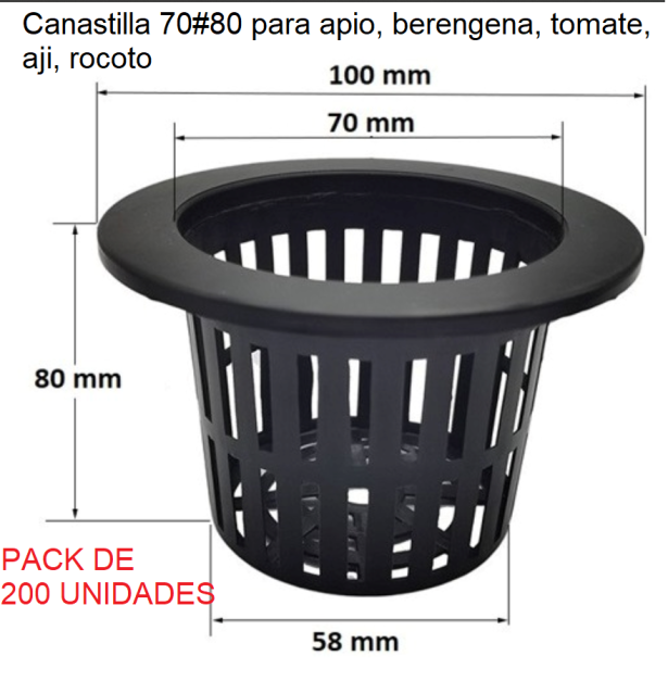 Pack de 200 unidades Canastilla 70#80 para tubos de 4 y 6 pulgadas tomates, pepinos, berenjenas, pimientos