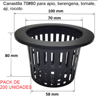 Pack de 200 unidades Canastilla 70#80 para tubos de 4 y 6 pulgadas tomates, pepinos, berenjenas, pimientos