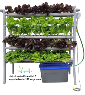 Hidrohuerto Piramidal 3 hasta 180 vegetales pequeños + kit de insumos + Pack 3 cursos