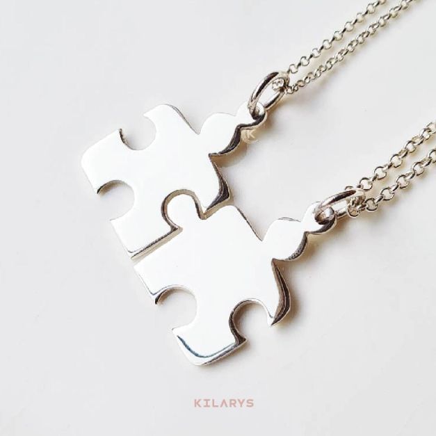 Collares Plata Puzzle Rompecabezas Pareja