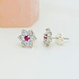 Juego Collar y Aretes de Plata Roseta Fucsia