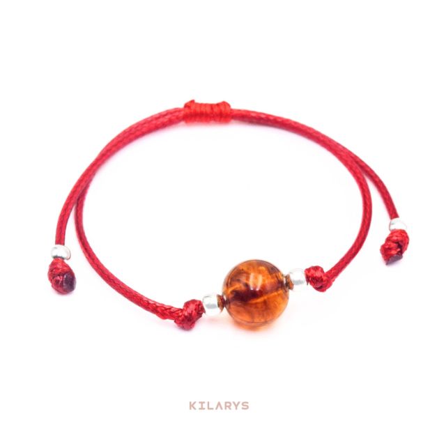 Pulsera Plata Ambar Hilo Rojo