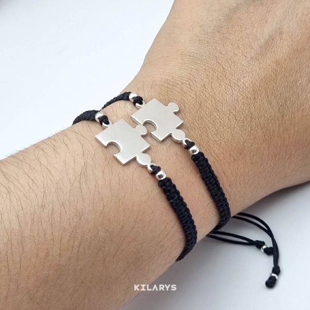 Pulseras de Plata para Parejas Puzzle