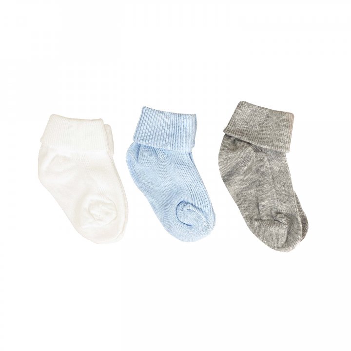 Pack 3 Pares de Medias Niño Celeste, Plomo y Blanco