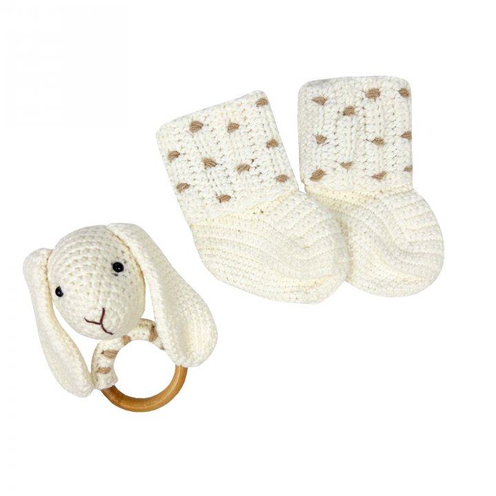 Babucha y Sonaja Conejito Crema