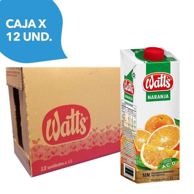 Bebida Watts De Naranja 1 Litro Caja x 12 und.