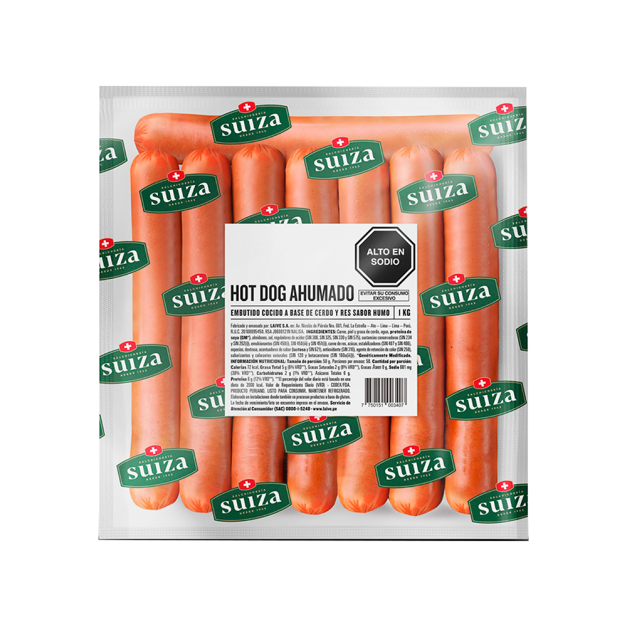 HOT DOG AHUMADO SUIZA PAQUETE X 1KG