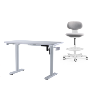 SET ESCRITORIO SMART ELECTRICO REGULABLE WHITE +SILLA  ALTA YOYO LIGTH GREY