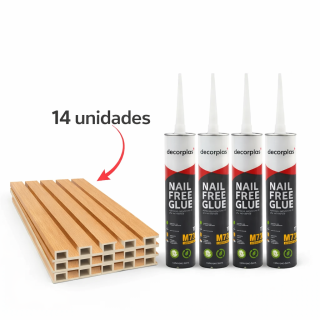 14 WALL PANEL WPC ROBLE (1 CAJA) + 5 PEGAMENTO M730