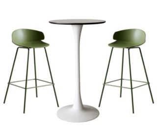 MESA DE BAR ROMA BLANCO + 2 SILLA DE BAR ALTO VENECIA  VERDE