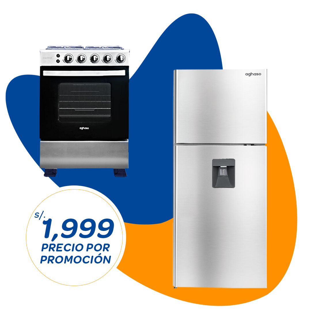 COCINA AGHASO 4 HORNILLAS - ESSENTIAL GLP + REFRIGERADORA AGHASO 249L