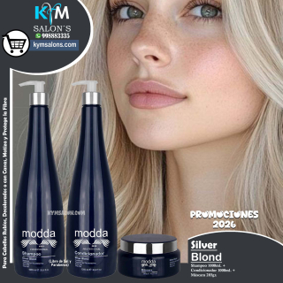 Kit Shampoo 1000ml. + Conditioner 1000ml. + Máscara 285gr. Silver Blond de Modda CodSilM