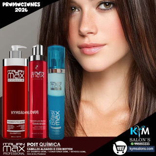 KIT SHAMPOO 500ml. + CONDITIONER 300ml. + BIFASI MAX 300gr. Italian Max Post Química CodItaPQ