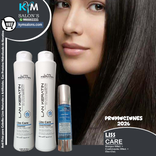 Kit 1 Shampoo 500ml. + 1 Conditioner 500ml. +  1 Óleo 47ml. Liss Care Lan Keratin CodLanLiss
