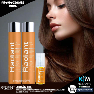 KIT: SHAMPOO 300ML. + CONDITIONER 300ML. + ÓLEO 50ML. ARGÁN PRO REPAIR DE RADIANT CodRadProre