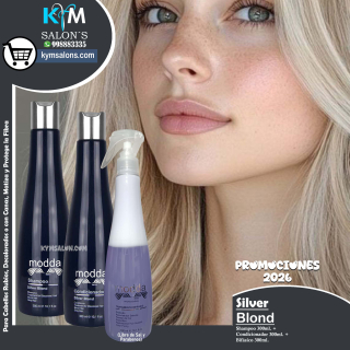 Kit Shampoo 300ml. + Conditioner 300ml. + Bifásico 300ml. Silver Blond de Modda CodSilM