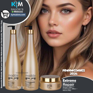 Kit Shampoo 1000ml. + Conditioner 1000ml. + Máscara 285gr. Cabellos Dañados - Extreme Repair Modda CodRepEX