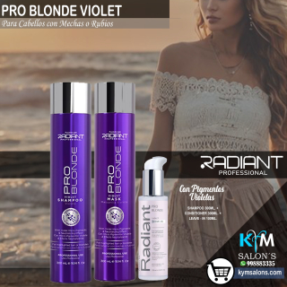 Kit Shampoo 300ml. + Mask 300ml. + Leave In 100ml. Matizador Radiant Pro Blonde Violet CodRadProBlo