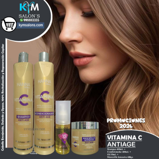 COMBO VITAMINA C SHAMPOO 400ml. + CONDITIONER 400ml. + MÁSCARA 400gr. + ACEITE 50ML. HANNA CABALL CodHannvc
