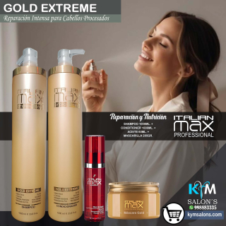 Kit Shampoo 1000ml. + Conditioner 1000ml. + Máscara 285gr. Gold Extreme Italian Max CodItaliMG