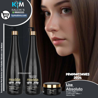 KIT SHAMPOO 1000ml. + CONDITIONER 1000ml. + MÁSCARA 285gr. Modda Liso Absoluto CodLisAbs