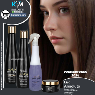 COMBO LISO ABSOLUTO SHAMPOO 300ml. + CONDITIONER 300ml. + BIFÁSICO 300ml. + MÁSCARA 285gr. MODDA CodLisAbs