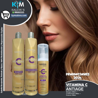 KIT VITAMINA C SHAMPOO 400ml. + CONDITIONER 400ml. + PROTECTOR 200ml. HANNA CABALL CodHannvc