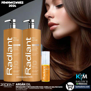 KIT: SHAMPOO 1000ML. + CONDITIONER 1000ML. + ÓLEO 50ML. ARGÁN PRO REPAIR DE RADIANT CodRadProre