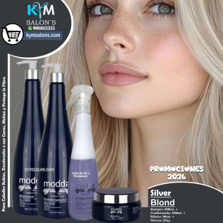 COMBO Shampoo 1000ml. + Conditioner 1000ml. + Bifásico 300ml. + Máscara 285gr. Silver Blond de Modda CodSilM