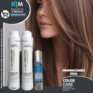 KIT SHAMPOO 500ml. + CONDITIONER 500ml. + ÓLEO 47ml. Lan Keratin Color Care CodLanColor
