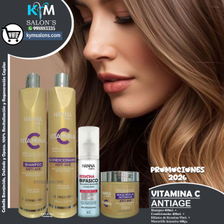 COMBO VITAMINA C SHAMPOO 400ml. + CONDITIONER 400ml. + MÁSCARA 400gr. + BIFÁSICO 95ML. HANNA CABALL CodHannvc