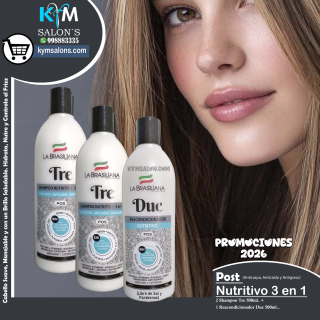 KIT 2 SHAMPOO TRE 500ML. + 1 CONDITIONER 500ML. LA BRASILIANA POST NUTRITIVO CODDUOSHACO