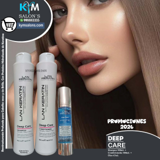 KIT SHAMPOO 500ml. + CONDITIONER 500ml. + ÓLEO 47ml. LAN KERATIN Deep Care CodLanKerD