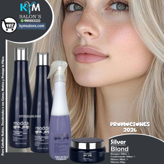 COMBO Shampoo 300ml. + Conditioner 300ml. + Bifásico 300ml. + Máscara 285gr. Silver Blond de Modda CodSilM