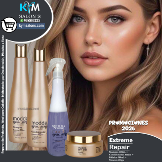 COMBO EXTREME REPAIR SHAMPOO 300ml. + CONDITIONER 300ml. + BIFÁSICO 300ml. + MÁSCARA 285gr. MODDA CodRepEX