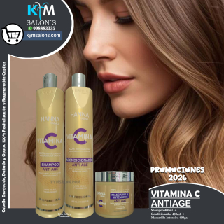 KIT VITAMINA C SHAMPOO 400ml. + CONDITIONER 400ml. + MÁSCARA 400gr. HANNA CABALL CodHannvc