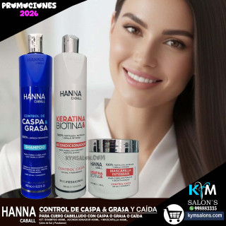 KIT SHAMPOO 400ML. + CONDITIONER 400ML. + MÁSCARA 400ML. CONTROL CASPA Y GRASA Y CAÍDA HANNA CABALL CodHannca