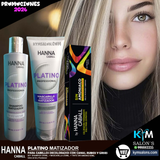 Platino Hanna Caball Kit: Shampoo 250ml. + Máscara 250ml. + Tinte sin Amonio 60ml. CodHannpl