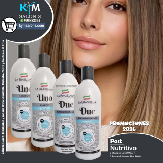 COMBO 2 SHAMPOO UNO 500ML. + 2 CONDITIONER 500ML. LA BRASILIANA POST NUTRITIVO CODDUOSHACO