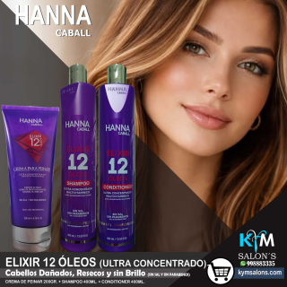 Kit Shampoo 400ml. + Conditioner 400ml. + Crema de Peinar 200gr. Elixir 12 Óleos Hanna Caball CodHann12