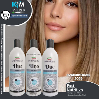 KIT 2 SHAMPOO UNO 500ML. + 1 CONDITIONER 500ML. LA BRASILIANA POST NUTRITIVO CODDUOSHACO